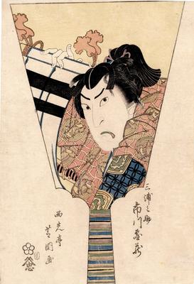 Ichikawa Danzō V (市川団蔵) as Sakamoto Miuranosuke Yoshimura (三浦之介) in the kabuki play <i>Kamakura Sandaiki</i> or <i>Three Generations of Kamakura Shoguns</i> [鏡倉三代記] - in the form of a <i>hagoita</i>
