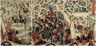 The Loyal Retainers withdraw to Sengaku-ji (<i>Gishi meimei Sengaku-ji hikiage no zu</i> - 義士銘々先岳寺引上之図) 