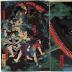 Yorimitsu tries to capture Hakamadare by destroying his magic (<i>Kijutsu o yabutte Yorimitsu Hakamadare o karamen to su</i> - 破奇術頼光袴垂為搦) 
