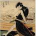Matsumoto Kōshirō V (松本幸四郎) as Mizuemon (水右衛門) about to strike the geisha Omatsu (芸者お松) with his sword 