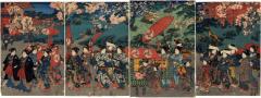 Procession of women at the Tōshōgū Shrine in Ueno - four panels of a pentaptych