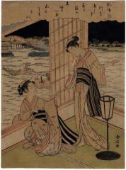 Two bijin enjoying a summer evening along the Sumida in Edo