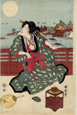 Bijin looking at the full moon