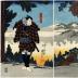 Karukaya Dōshin (苅萱道心) on the right, Ishidōmaru (石道丸) in the center and Tamaya Yoji (玉屋与次) on the left from the play <i>Zōho Tsukushi no Iezuto</i> (ぞうほつくしのいえづと) 