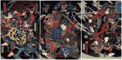 Minamoto Yoshinaka and His Four Retainers Defeat the Tengu in the Deep Mountains of Kiso (<i>Minamoto Yoshinaka Shitennō to tomo ni Kiso no okuyama ni tengu o taiji su</i>  - 源義仲四天王トともに木曽の奥山に天狗を退治す)