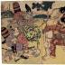 Kawazu Sukeyasu (河津祐安) and Matano Kagehisa (俣野景久) at the sumō tournament in the presence of Minamoto no Yoritomo - this is the center panel of a triptych 