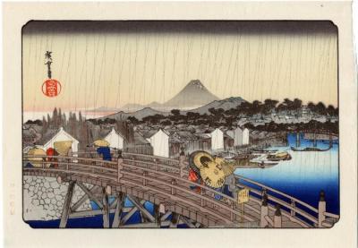 <i>Shower on Nihonbashi</i> (<i>Nihonbashi no hakuu</i>) from the series <i>Famous Places in the Eastern Capital</i> (<i>Tōto meisho</i>) - a modern reproduction
