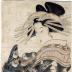 <i>Kakemono of an <i>oiran</i> in a black </i>uchikake decorated with a dragon in a night sky