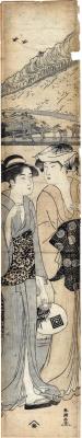 Two <i>bijin</i> visiting Shinobazu Pond at Ueno with a view of the Benten Shrine in the background