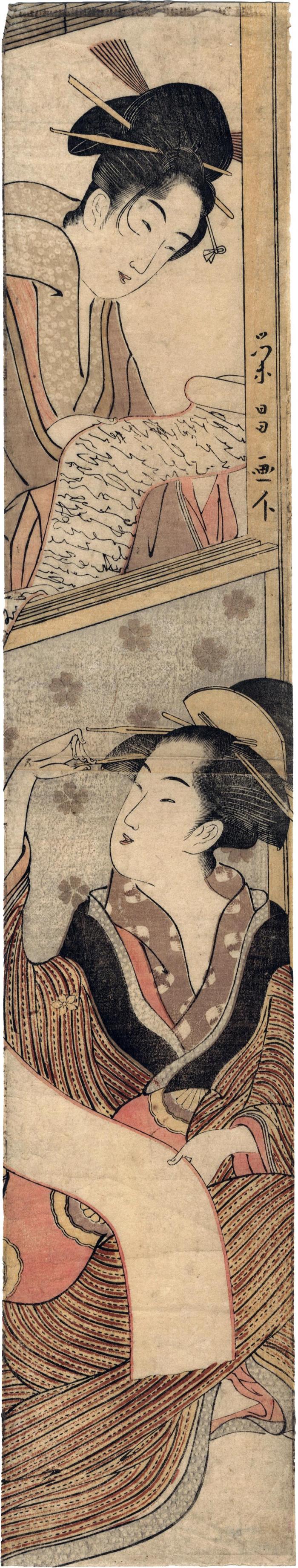 Two women reading a love letter - a parody of the Act 7 from the Chūshingura
