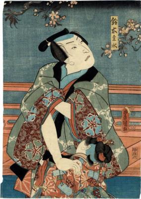 [Sawamura Chōjūrō V - 沢村長十郎 as] Suzuki Mondo (鈴木主水) and his daughter Otoku  - center panel of a triptych