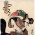 A woman breast feeding a child while putting her hair up - from the series <i>Richly Colored Contemporary Fashions</i> (<i>Gokusaishiki jisei shitate</i> - 極彩色時世仕立)