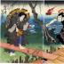 Sawamura Tosshō I (沢村訥升) as Matsuwakamaru (松若丸) on the right, Bandō Mitsugorō IV (坂東三津五郎) as Sōta (惣太) in the center, and Iwai Hanshirō VI (岩井半四郎) as the nun Seigen (Seigen-ni - 清玄尼) on the left from the play <i>Hana butai yoshiya otoko</i> [花舞台丹前侠客]