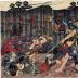 <i>The Soga brothers revenge their father</i> (<i>Soga kyōdai chichi no ada-uchi no zu</i> -曽我兄弟父の仇討図) - the center and left panels of a triptych