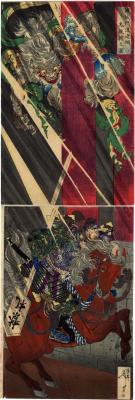 Picture of Watanabe no Tsuna Cutting Off the Demon Ibaraki's Arm at the Rashōmon <i>Rashōmon Watanabe no Tsuna oniudekiri no zu</i> - 羅城門渡辺綱鬼腕斬之図