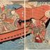 Sawamura Sōjūrō V [五代目沢村宗十郎] as Yorikane (頼兼) slaying his lover, the courtesan Takao (高尾), played by Bandō Shūka I [初代坂東しうか] - the center and left panels of a triptych