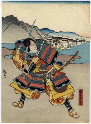 Takechi Mitsuhide [武智光秀} - left-hand panel of a diptych illustrating the <i>Taikōki</i>