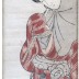 Young woman under willow in the falling snow