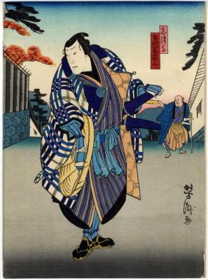 Ichikawa Udanji I (市川右団二) as Watanabe Shizuma (渡辺志津馬) - right panel of a diptych from the play <i>Igagoe dōchū Sugoroku</i> (伊賀越道中双六) 