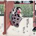 Onoe Kikugorō III (尾上菊五郎) as Izutsuya Denbei (井筒屋伝兵衛), Ichikawa Danjūrō VII (市川團十郎) as the <i>sumō</i> wrestler Shirafuji (角力取白藤) in the center and Iwai Hanshirō V (岩井粂三郎) the geisha Oshun (芸者おしゆん) in the play <i>Okuni Iri Soga Nakamura</i> (御国入曽我中村)