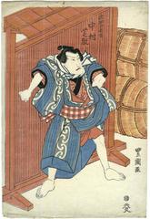 Nakamura Shikan I (中村芝翫) as Hanaregoma Chōkichi (放駒長吉) standing before a wooden screen 