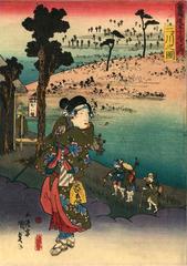View of Futakawa (<i>Futakawa no zu</i>: 二川之図) from the series Fifty-three Stations of the Tōkaidō Road (<i>Tōkaidō gojūsan tsugi no uchi</i>: 東海道五十三次之内)