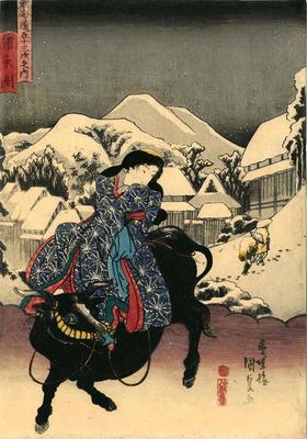 View of Kanbara (<i>Kanbara no zu</i>: 蒲原図) from the series Fifty-three Stations of the Tōkaidō Road (<i>Tōkaidō gojūsan tsugi no uchi</i>: 東海道五十三次之内)