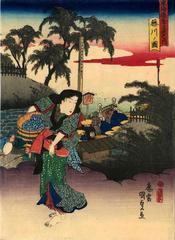 View of Fujikawa (<i>Fujikawa no zu</i>: 藤川ノ図) from the series Fifty-three Stations of the Tōkaidō Road (<i>Tōkaidō gojūsan tsugi no uchi</i>: 東海道五十三次之内)