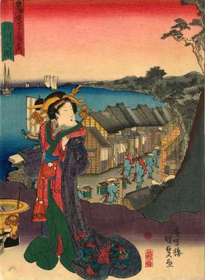 View of Shinagawa (<i>Shinagawa no zu</i>: 品川之図) from the series Fifty-three Stations of the Tōkaidō Road (<i>Tōkaidō gojūsan tsugi no uchi</i>: 東海道五十三次之内)