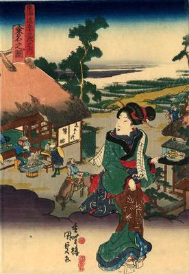 View of Kuwana (<i>Kuwana no zu</i>: 桑名之図) from the series Fifty-three Stations of the Tōkaidō Road (<i>Tōkaidō gojūsan tsugi no uchi</i>: 東海道五十三次之内)