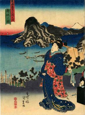 View of Maisaka (<i>Maisaka no zu</i>: 舞阪ノ図) from the series Fifty-three Stations of the Tōkaidō Road (<i>Tōkaidō gojūsan tsugi no uchi</i>: 東海道五十三次之内)