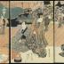 Iwai Hanshirō V (岩井半四郎) with Matsumoto Kōshirō V (松本幸四郎) on stage - in the center panel of a triptych entitled 大当三階花見図 - the figure in the background is Sawamura Kawazō (澤村川蔵) 