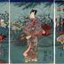 <i>Wind</i> (<i>Kaze</i> - 風) triptych from the series <i>Modern Flowers and Birds, Wind, and Moon</i> 
(Jisei kachō-fūgetsu - 時世花鳥風月) - Rustic Genji theme