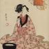 A <i>mitate</i> of Komachi with an umbrella praying for rain (<i>Amagoi Komachi</i> - 雨こひ小まち) from the series <i>Modern Girls as the Seven Komachi</i> (<i>Imayō musume Nana Komachi</i> - 今やう娘七小町) 