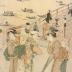 Courtesans of Tsutaya Teahouse with near the Ryōgoku Bridge - one panel of a pentaptych 