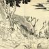 Preliminary drawing (<i>shita-e</i>) for a tetraptych - Utagawa School - A place of pilgrimage - a temple district with waterfall