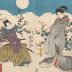 Iwai Kumesaburō III (岩井粂三郎) as the Buddhist nun Seigen (清玄尼) on the left and Ichikawa Danjūrō VIII (市川団十郎) as Matsuwakamaru (松若丸) from the play 'Butai no Hana Yayoi no Irotoki'