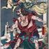 Genji chapter 21, The Maiden (<i>Otome</i> - 乙女): The nine-tailed fox woman (<i>Kayō-fujin</i> [花陽夫人]) terrorizing Prince Hanzoku (足王) and his servant from the series <i>Japanese and Chinese Parallels to Genji</i> (<i>Wakan nazorae Genji</i> - 和漢准源氏)