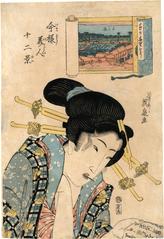 <i>The Calculating Type</i> from the series 'Twelve Scenes of Modern Beauties' (<i>Imayō bijin jūnikei</i> - 今様美人十二景) or Yoshiwara (よし原)