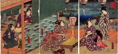 Figures in Edo Purple: The Utsusemi Chapter (<i>Edo Murasaki sugata no Utsusemi</i> - えとむらさきすかたのうつせみ) - a Rustic Genji theme