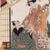 3 figures in an actor's debut (役者地顔見たて) from the series <i>The Floating World Chūshingura</i> (<i>Ukiyo Chūshingura</i> - 浮世忠臣蔵) - the second act (二段目)
