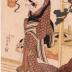 A woman breast feeding a child while putting her hair up - from the series <i>Richly Colored Contemporary Fashions</i> (<i>Gokusaishiki jisei shitate</i> - 極彩色時世仕立)