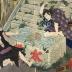 Iwai Kumesaburō III on the right as Shiranui Daijin (白縫大尽) and Asao Yoroku II on the left as  魔耶助 from the series <i>8 Views of Shiranui</i> (<i>Shiranui hakkei no uchi</i> - 白縫八景之内) - a <i>mitate</i>
