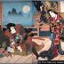 Iwai Kumesaburō III on the right as Shiranui Daijin (白縫大尽) and Asao Yoroku II on the left as  魔耶助 from the series <i>8 Views of Shiranui</i> (<i>Shiranui hakkei no uchi</i> - 白縫八景之内) - a <i>mitate</i>