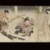 Masumoto Kōshirō V (五代目松本幸四郎) on the left as 藤部伊賀の守 and Ichikawa Danjūrō VII (七代目市川 團十郎) as 藤部太郎, two brothers struggling over a precious sword - two panels of a triptych from the play <i>Hana to Fubuki Wagō Taiheiki</i> (花雪和合太平記)
