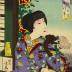 Bijin with an umbrella watching a bird in flight from the series <i>Annual Events and Customs in the Capital</i> (<i>Azuma fūzoku nenjū gyōji</i> - 東風俗年中行事) - the 4th Month (四月)