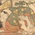 <i>Shunga</i> of a couple on a balcony engaged in sex from <i>Koshoku zue juni-ko</i> (好色図会十二候) or 'Erotic Pictures for the 12 Months'
