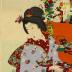Bijin with an umbrella watching a bird in flight from the series <i>Annual Events and Customs in the Capital</i> (<i>Azuma fūzoku nenjū gyōji</i> - 東風俗年中行事) - the 4th Month (四月)