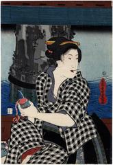 Girls in a Parody of the Battle of Dan-no-ura (<i>Mitate musume Dan-no-ura</i> - 見立娘壇之浦) - left panel of a triptych