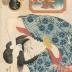 Ichimura Takenojō V (市村竹之丞) as both Monju's Monkey (<i>Monjuzaru</i> - 文殊猿) and a Girl on the Road to Edo (<i>Kaidō kudari</i> - 街道下り) from an untitled series of Auspicious Plays (<i>Kotobuki kyōgen</i>) 